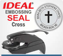 Order 1-5/8 inch Embossing Seal, with Solid Cross in Center. Design allows for a Individuals Name or Company name in the outer circle.