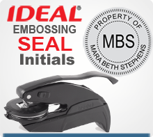 Order 1-5/8 inch Embossing Seal here. Choose your initials in the center or a four letter word like SEAL.