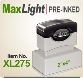 MaxLight XL 275 Pre Inked Rubber stamp offers the user a durable rugged printing impression, superior imprint quality, over four times the ink and many colors. Order your MaxLight XL 275 Today for quick ship. Like Xstamper N-27