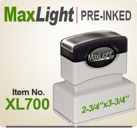 MaxLight XL 700 Pre Inked Rubber stamp offers the user a durable rugged printing impression, superior imprint quality, over four times the ink and many colors. Order your MaxLight XL 700 Today for quick ship. Like Xstamper N-28