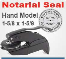 Ideal Embossing Notary Seal Hand Held Model. 1-5/8 inch in diameter raised, embossed image.