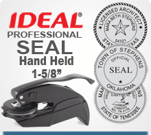 Ideal Embossing Professional Seal Hand Held 1-5/8 inch in diameter. This is an Ideal Seal Hand Held model used by Professionals everywhere. Order today.