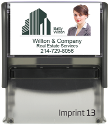 Custom Self Inking Personalized Rubber Stamper designed to be a closing gift for Your Company's Real Estate Agents. Block Font. Order by 4 PM. Ships next day.