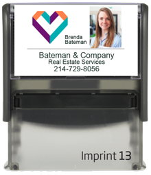 Custom Self Inking Personalized Rubber Stamper designed to be a closing gift for Your Company's Real Estate Agents. Block Font. Order by 4 PM. Ships next day..