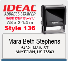 Order and design online your custom Trodat Ideal 100 4913 Style 136 Rubber Address Ink Stamp. Ships in 1 day if in by 4 pm.