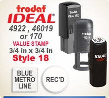 Trodat Ideal 170 46019 4922 Value Stamp 18. Choose your Personalized model here. Imprint size is 3/4 x 3/4 round or square.