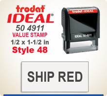 Trodat Ideal 50 4911 Value Stamp 48. This Personalized Trodat Ideal 50 4911 Self Inking Stamp displayed here has a 1/2 x 1-1/2 inch imprint area.